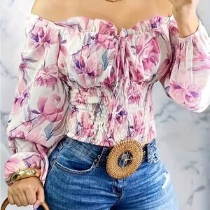 Elegant Floral Off-Shoulder Blouse